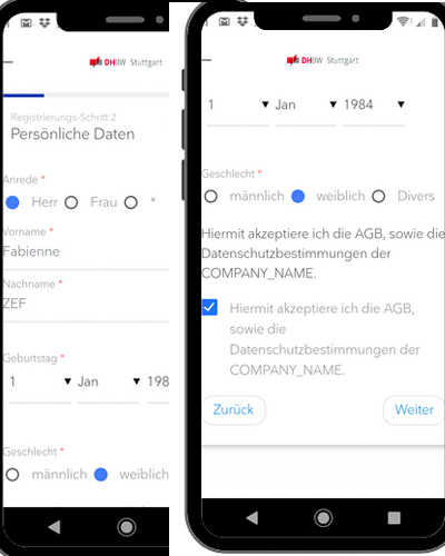 Eingabe der persönlichen Daten und Bestätigung der AGB Eingabe der persönlichen Daten und Bestätigung der AGB