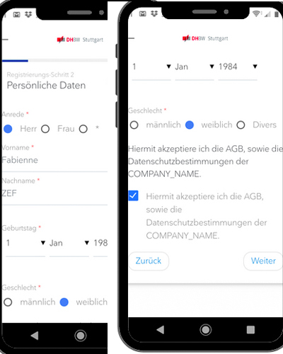 Eingabe der persönlichen Daten und Bestätigung der AGB