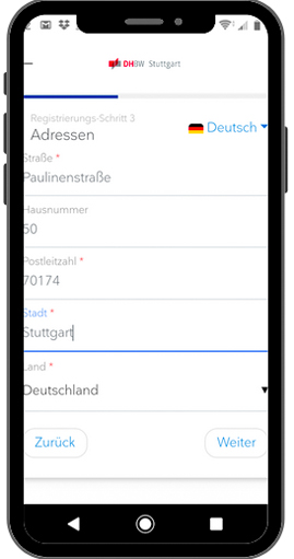 Eingabe der Adresse Eingabe der Adresse