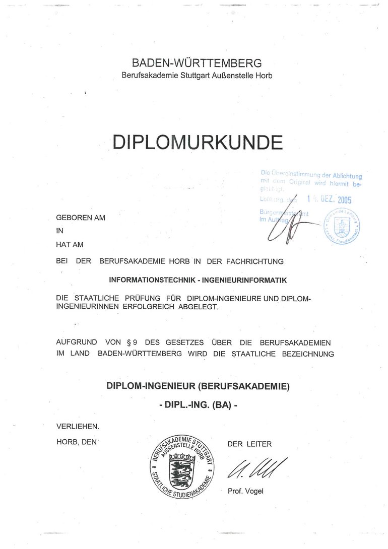 Beispielgrafik einer Diplomurkunde zur Nachgraduierung
