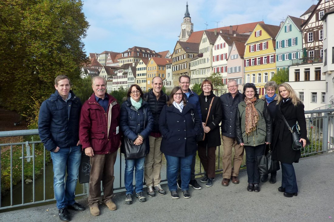 Vertreterinnen und Vertreter der Partnerhochschulen und Beschäftigte des Auslandsamts der DHBW Stuttgart besuchen Tübingen.