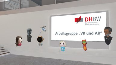 Das Gruppenbild der Avatare beim Meeting der Arbeitsgruppe „VR und AR“ Das Gruppenbild der Avatare beim Meeting der Arbeitsgruppe „VR und AR“