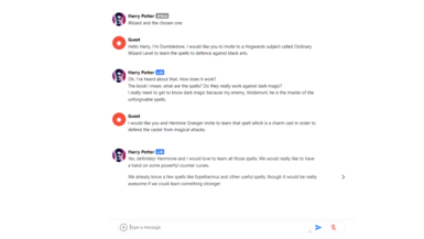 Unterhaltung mit Chatbot screenshot der Unterhaltung mit "Harry Potter"