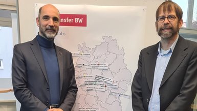 Prof. Dr. Dirk Reichardt und Prof. Dr. Thomas Kessel bei der Auftaktveranstaltung 2023 der KI-Regionallabore