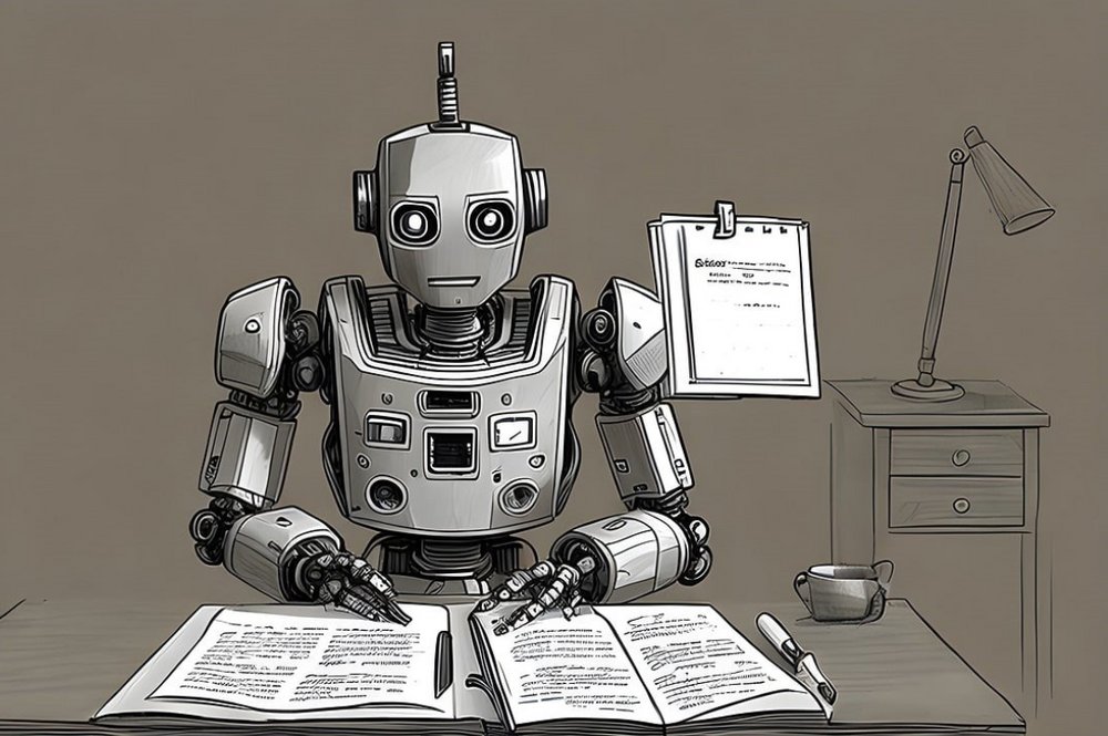 Roboter bearbeitet Texte