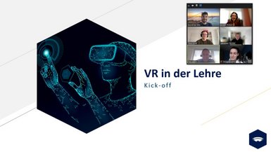 VR in der Lehre Illustration VR in der Lehre mit screenshot der Kick-Off-Teilnehmenden
