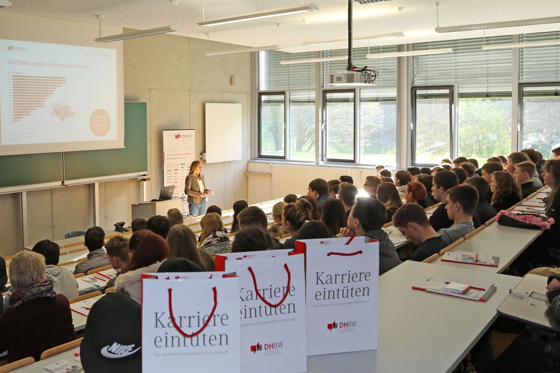 Audimax bei einem Schulbesuch mit Schülerinnen und Schülern des Technischen Gymnasiums Rottweil