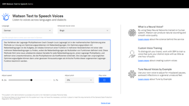 IBM Watson Text to Speech Demo (TTS) screenshot zur Veranschaulichung