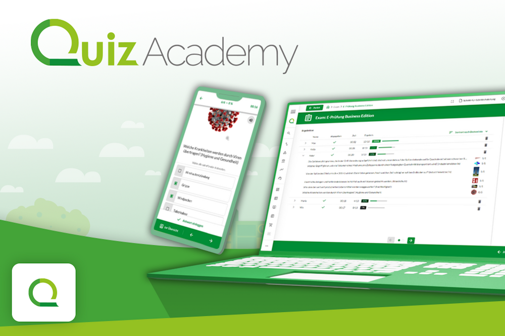 Die Anwendung QuizAcademy auf Smartphone und Laptop