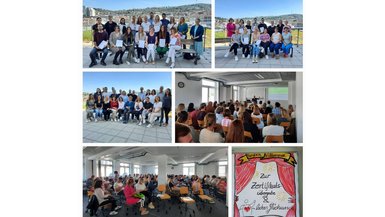 Verabschiedung 2024: Absolvierende der Zertifikatsprogramme Berufspädagogik und Gesundheitsmanagement Bildercollage aus verschiedenen Gruppenbildern, die Teilnehmende an der Feier zeigen.