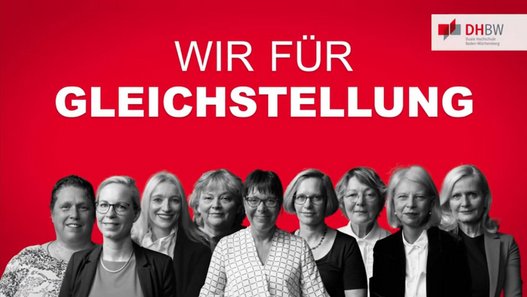 Plakat mit der Aufschrift "Wir für Gleichstellung" und einem Gruppenbild der Gleichstellungsbeauftragten