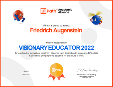 Zertifikat Prof. Augenstein als Visionary Educator 2022 Zertifikat Prof. Augenstein als Visionary Educator 2022
