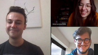Die WIW-Studierenden Meno Dittrich (links), Lea Kristo und Simon Ebinger bei einem der Online-Team-Meetings Die WIW-Studierenden Meno Dittrich (links), Lea Kristo und Simon Ebinger bei einem der Online-Team-Meetings