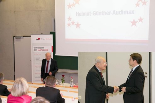 Prof. Diery und Prof. Günther bei einer Veranstaltung im Audimax