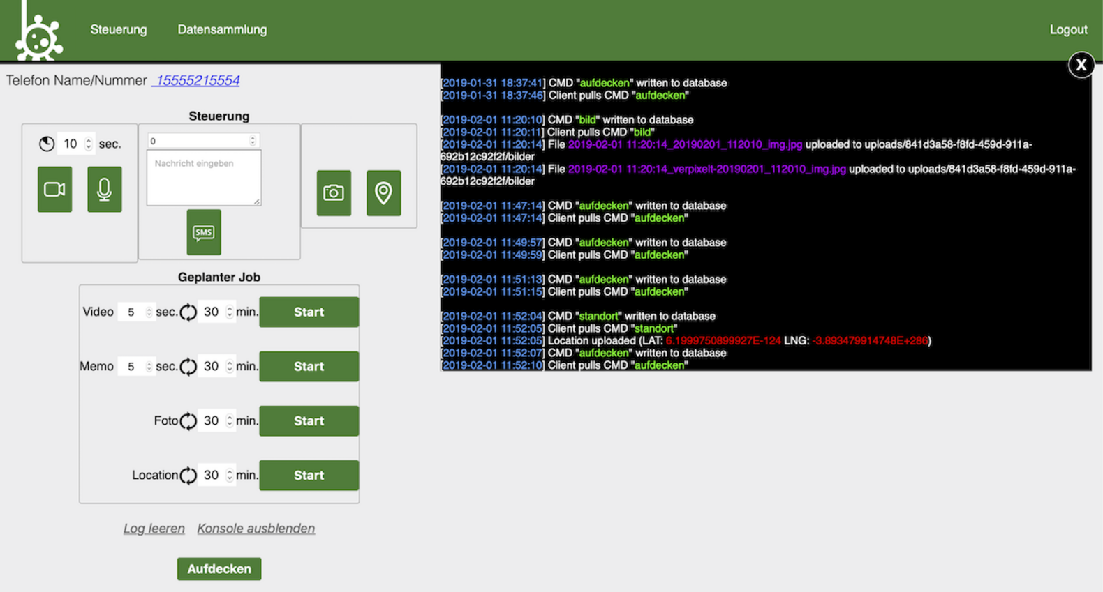 Admin Control Panel zur geheimen Fernsteuerung der App