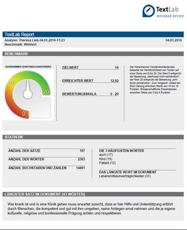 Abb. 1: Analysebeispiel Software Text Lab Abb. 1: Analysebeispiel Software Text Lab