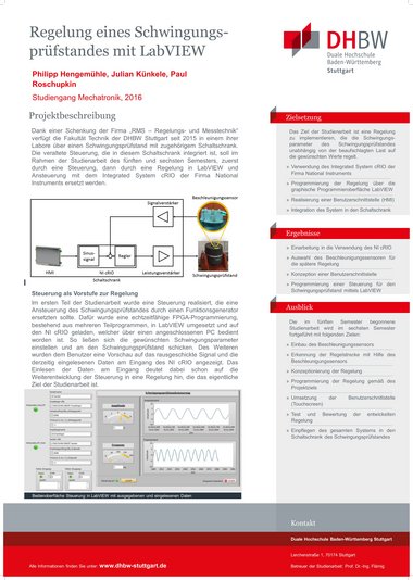 Dieses Poster beschreibt das Projekt Regelung eines Schwingungsprüfstandes mit LabVIEW