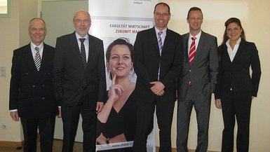 Dozent Geert Müller-Seubert, Vorstand Alois Ponnath, Prof. Dr. Andreas Mitschele, Prof. Dr. Detlef Hellenkamp, Studienreferentin Patricia Ritter Dozent Geert Müller-Seubert, Vorstand Alois Ponnath, Prof. Dr. Andreas Mitschele, Prof. Dr. Detlef Hellenkamp, Studienreferentin Patricia Ritter
