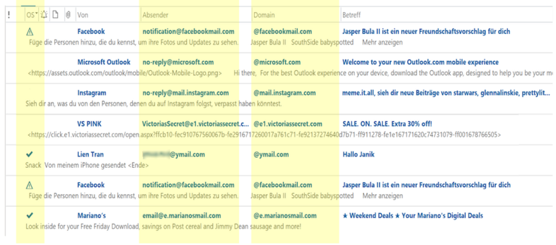 Screenshot Nachrichteneingang mit Outlook Secure