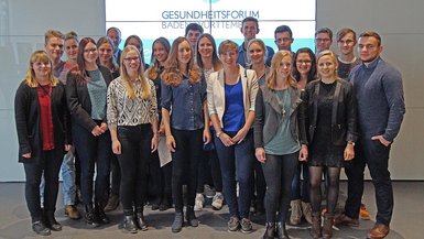 Studierende des Studienganges BWL-Gesundheitsmanagement auf dem Gesundheitsforum Baden-Württemberg.